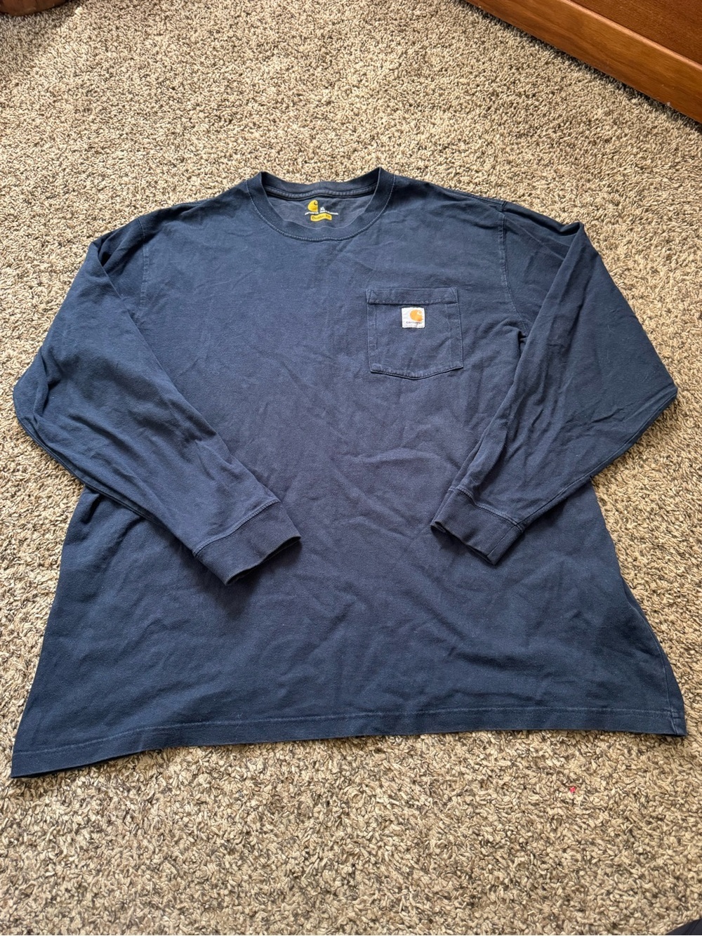 Carhartt Navy Long Sleeve Pocket Tee with Logo Patch - Picture 1 of 3